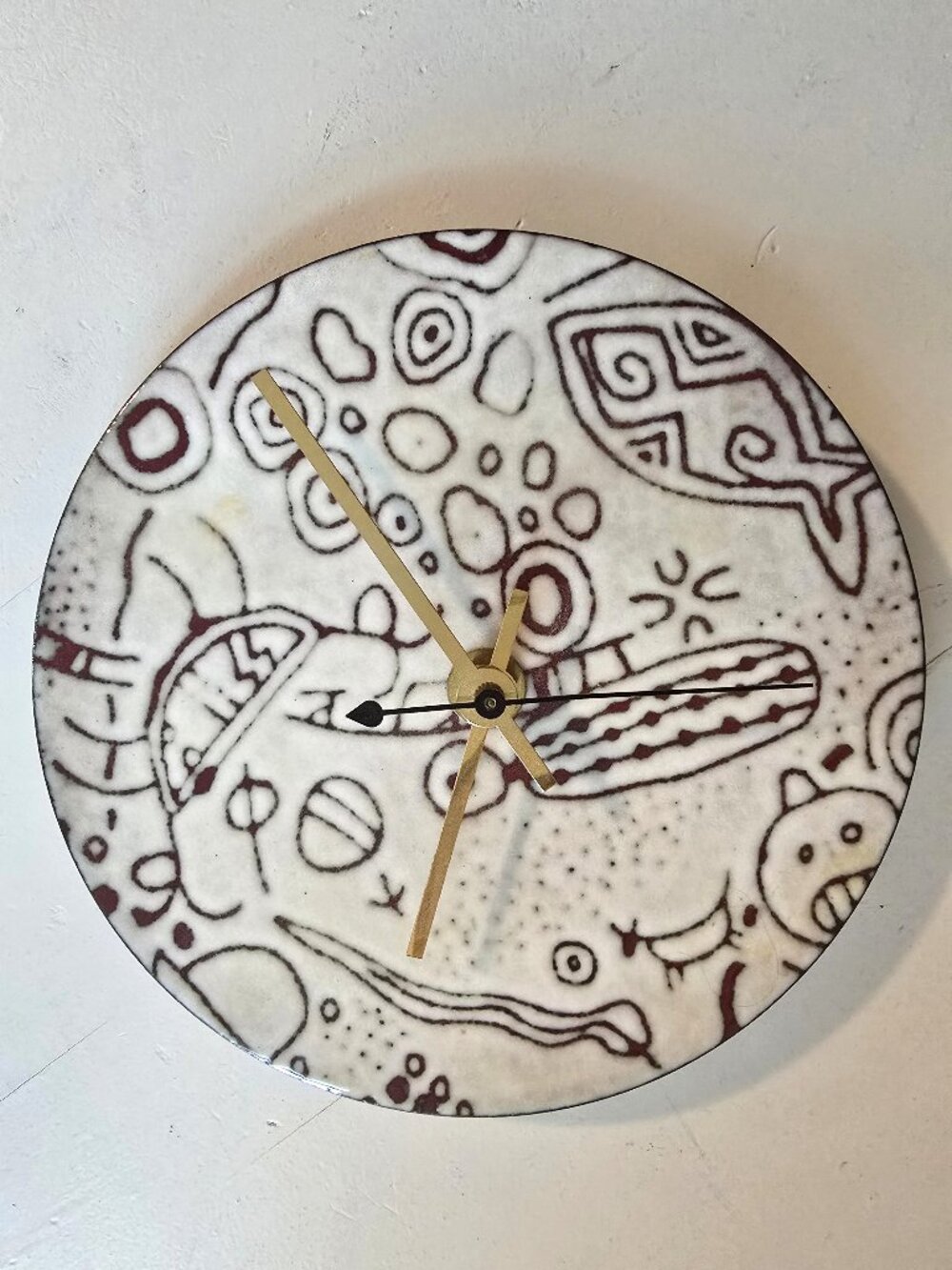 Vintage Studio Art Pottery Wall Clock Abstract Ceramic Folk Art Mary KleinArtist